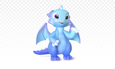Cute blue Baby Dragon 3D. Symbol of Chinese New Year. Isolated on white background. Vector illustration