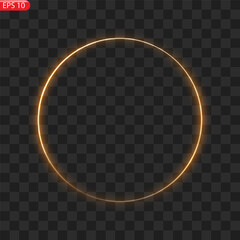 Gold circles frame with glitter light effect. A golden flash flies in a circle in a luminous ring.