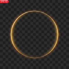 Gold circles frame with glitter light effect. A golden flash flies in a circle in a luminous ring.