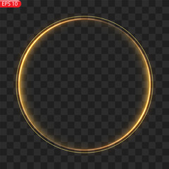 Gold circles frame with glitter light effect. A golden flash flies in a circle in a luminous ring.