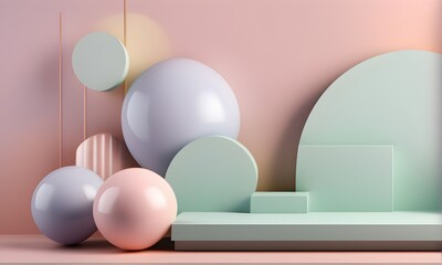 Empty pastel green stage with pink background. Podium, pedestal. for showing packaging and product. Platforms mockup product display presentation. Abstract composition with minimal design.