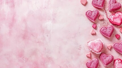 Hearts on a pink background with empty space for text for Valentines Day