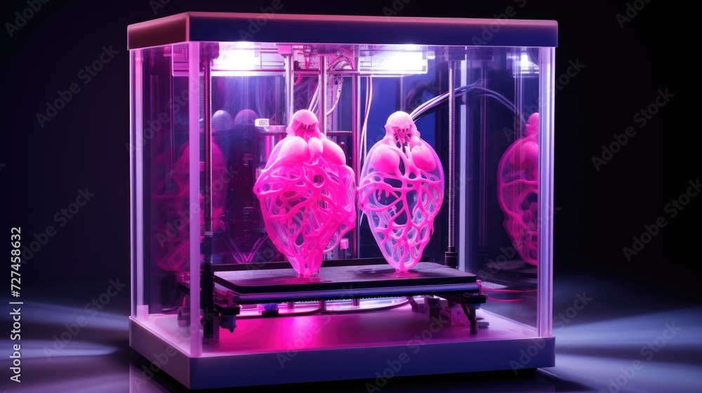 Poster 3d bioprinting printing living tissues and organs using 3d printing technology solid color backgroun