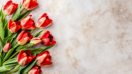 Valentines Day concept. Bouquet of flowers on marble background with wmpty space for text