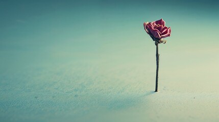 Rose on a blue background with empty space for text for Valentines Day.