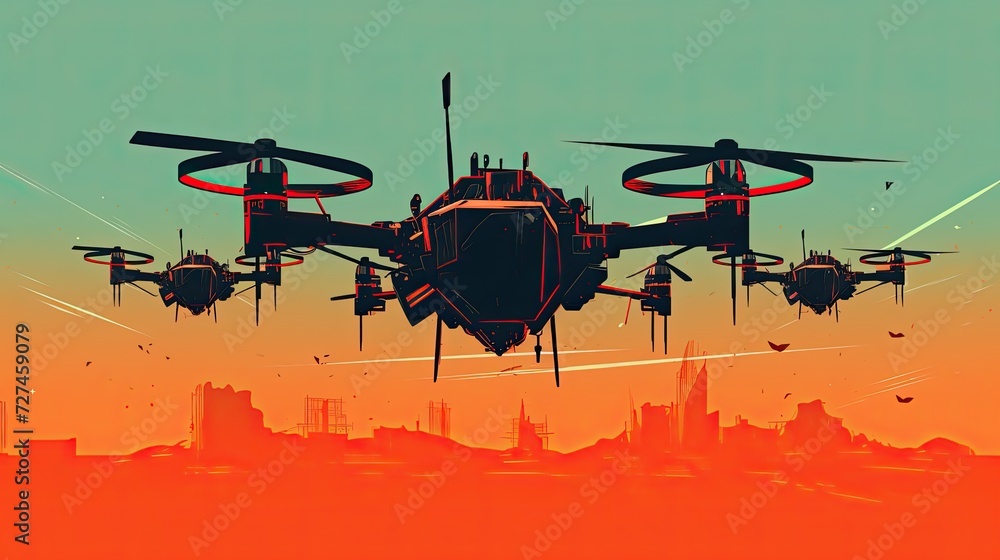 Poster autonomous drones solid color background