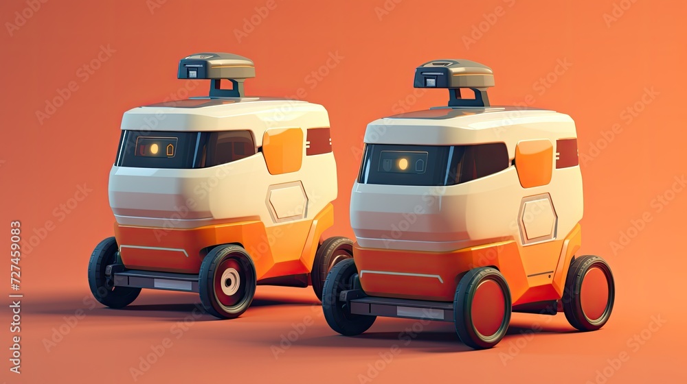 Poster autonomous delivery robots for logistics solid color background