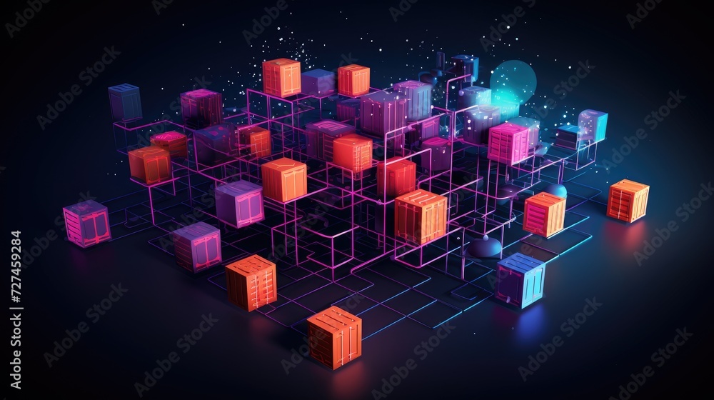 Poster blockchain based supply chain solid color background