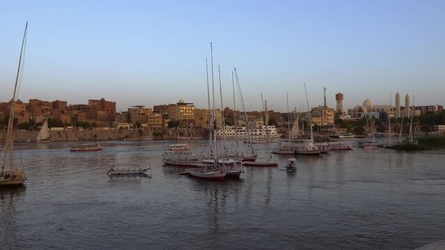 Aswan panorama as seen from the elephantine island on the nile river