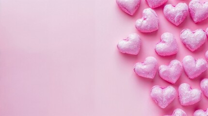 Pink hearts on a pink background with empty space for text for Valentines Day
