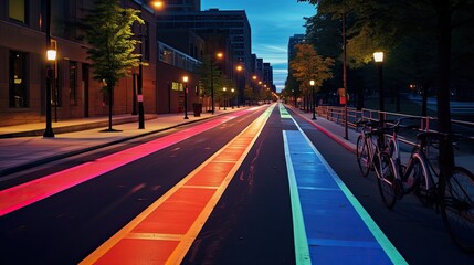 Fototapeta premium Connected bike lanes with safety indicators solid color background