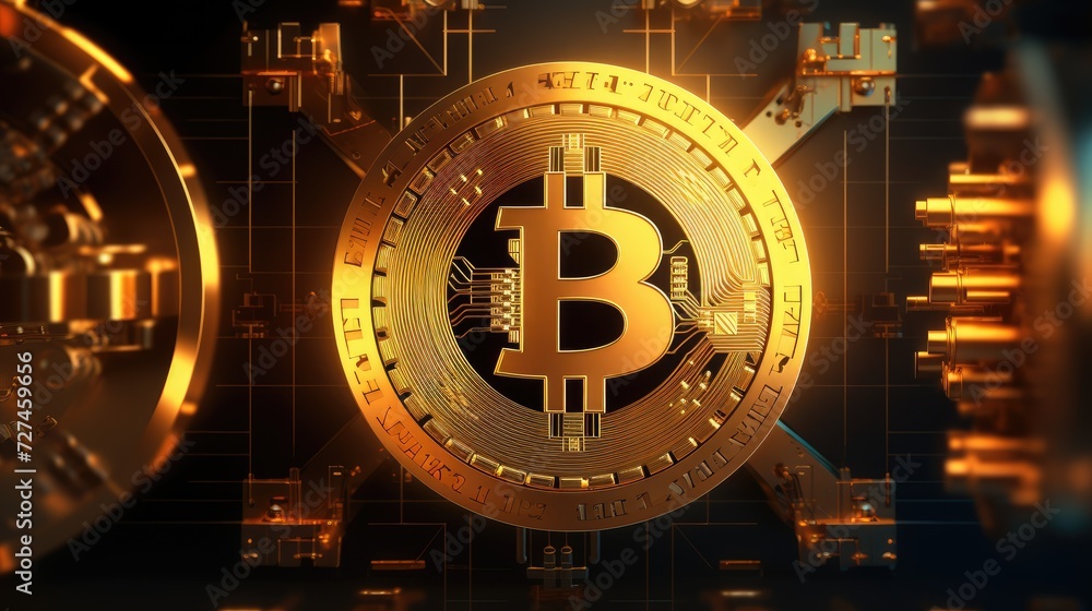 Poster cryptocurrency digital currency secured by cryptography solid color background