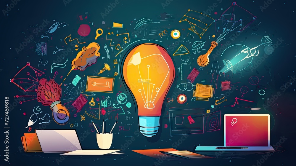 Poster digital brainstorming tools for creative office collaboration solid color background