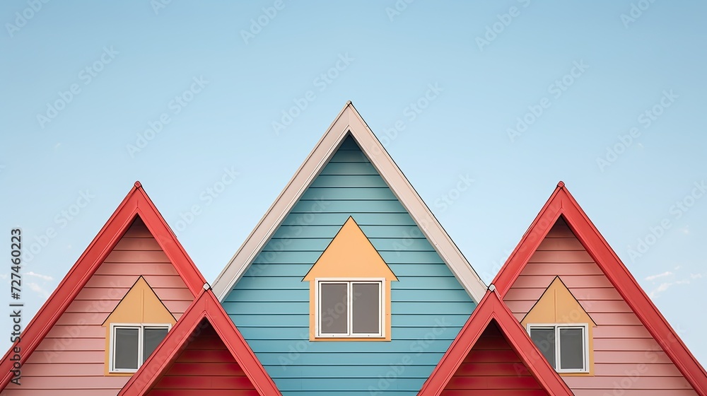 Poster gable roofs triangular and traditional roof structure solid color background