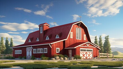 Obraz premium Gambrel roofs barn inspired roofwith two slopes solid color background