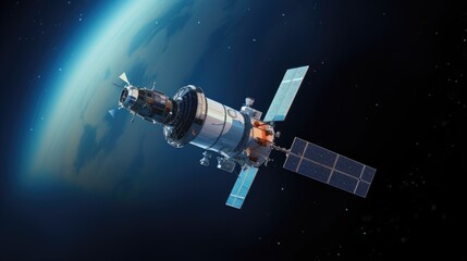 In orbit satellite servicing solid color background
