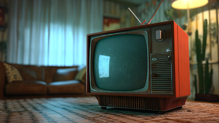 retro televison in colorful 70s style living room