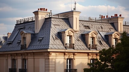 Fototapeta na wymiar Mansard roofs french inspired architectural elegance solid color background