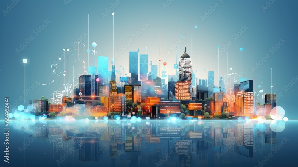 Poster smart cities utilizing technology for urban infrastructure improvements solid color background