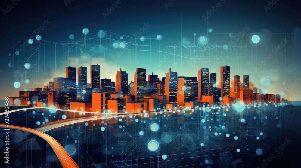 Poster smart cities utilizing technology for urban infrastructure improvements solid color background