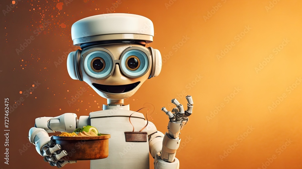 Poster smart cooking innovation embracing the potential of robotic helpers solid color background