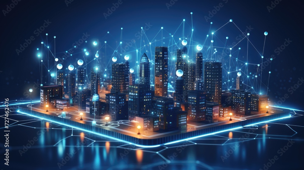 Poster smart city infrastructure connected systems for efficient urban management solid color background