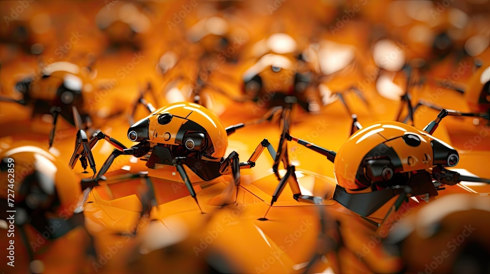 Poster swarm robotics cooperative behavior of multiple robots solid color background