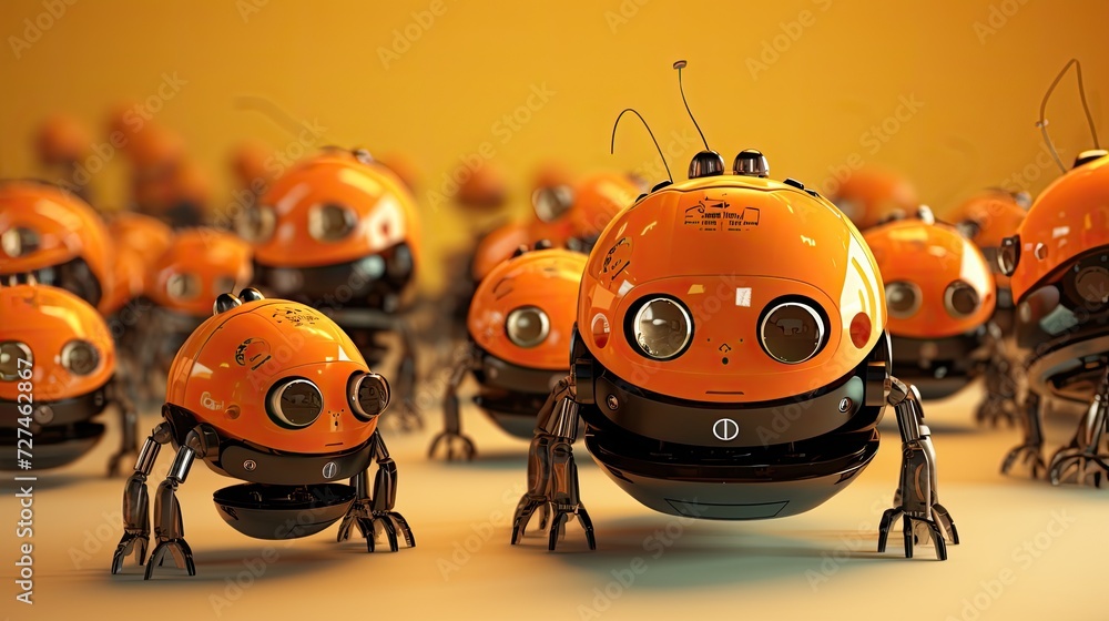 Poster swarm robotics cooperative behavior of multiple robots solid color background