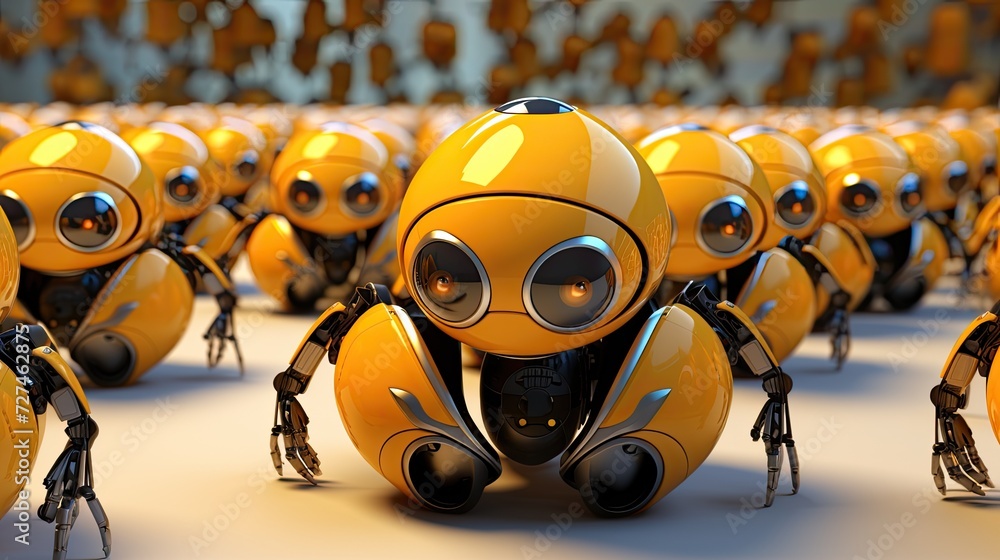 Poster swarm robotics cooperative behavior of multiple robots solid color background