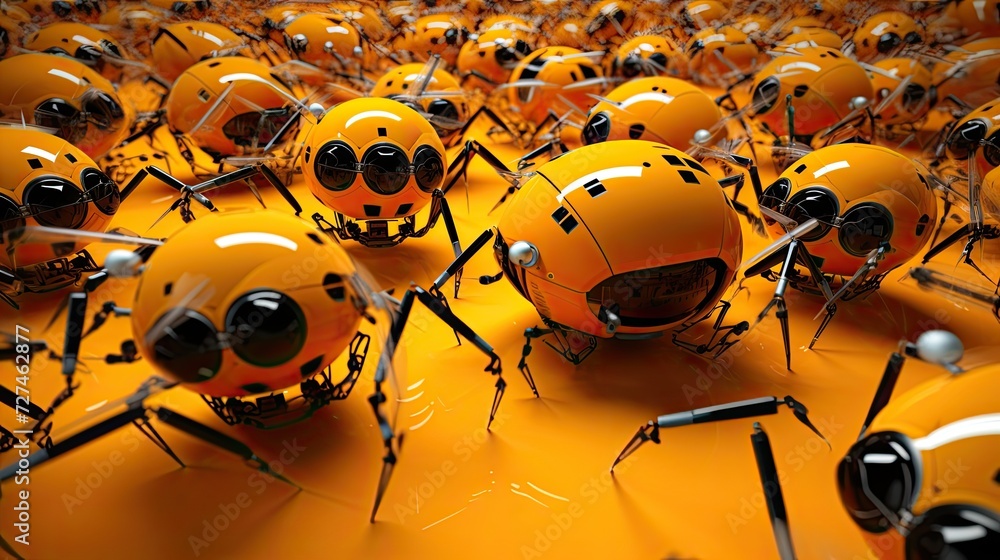 Poster swarm robotics coordinated behavior of multiple robots for complex tasks solid color background