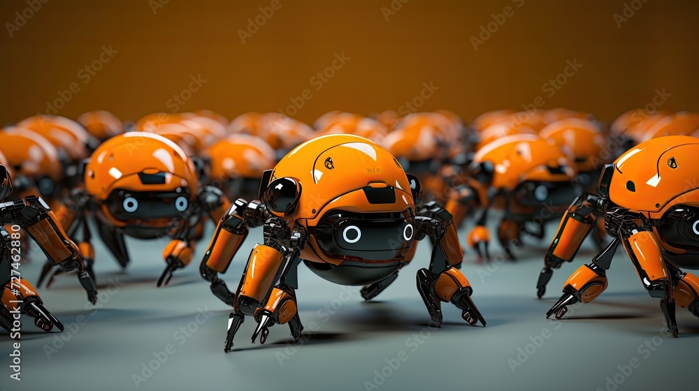 Poster swarm robotics coordinated behavior of multiple robots for complex tasks solid color background