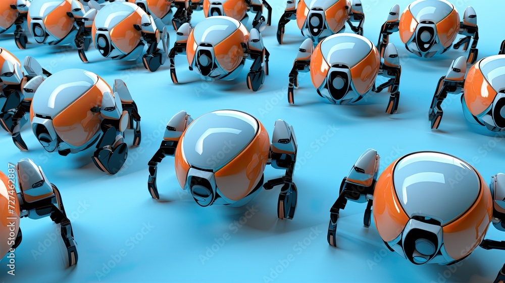 Poster swarm robotics coordinated behavior of multiple robots for complex tasks solid color background
