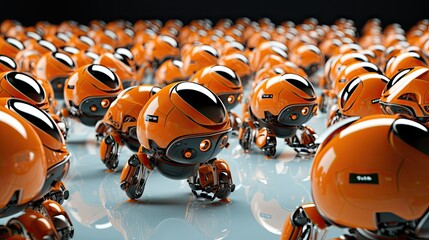 Swarm robotics cooperative behavior of multiple robots solid color background