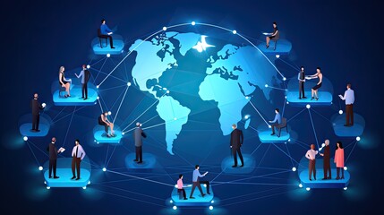 Virtual collaboration platforms for global office teamwork solid color background