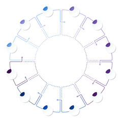 Blue tone circle infographic with 12 steps, process or options.