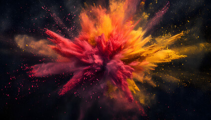 abstract explosion of colorful powders splashing on a black background