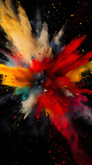 abstract explosion of colorful powders splashing on a black background