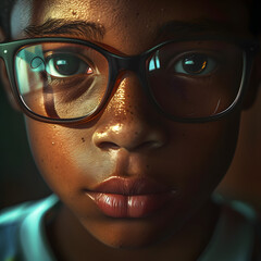an african american boy wearing glasses 