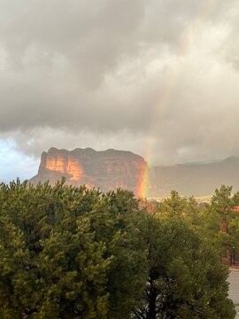 Rainbow over Bell Rock in Sedona Arisona