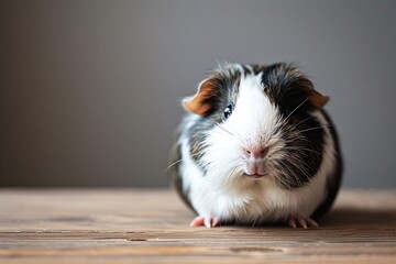 Сute fluffy guinea pig on a table