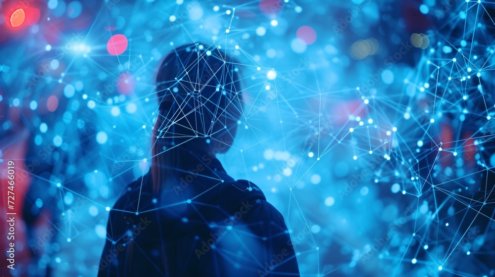 Canvas Prints intricate web of glowing blue and orange connections on a dark background, symbolizing a digital neu