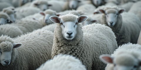 Sheep Herd in the Field. A group of sheep looking directly at the camera in a natural setting.