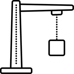 Lifting crane with load, black line vector icon