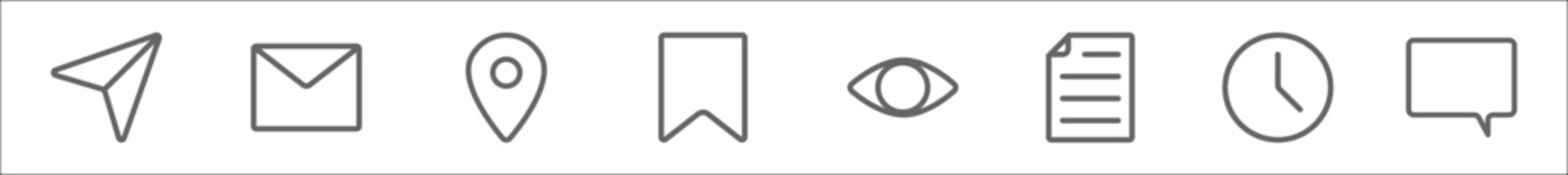 outline set of ui line icons. linear vector icons such as send, mail, location, bookmark, view, file, clock, chat