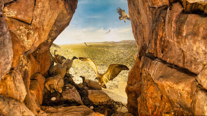 Cape Vultures nest in Botswana, cave in Otse mountains