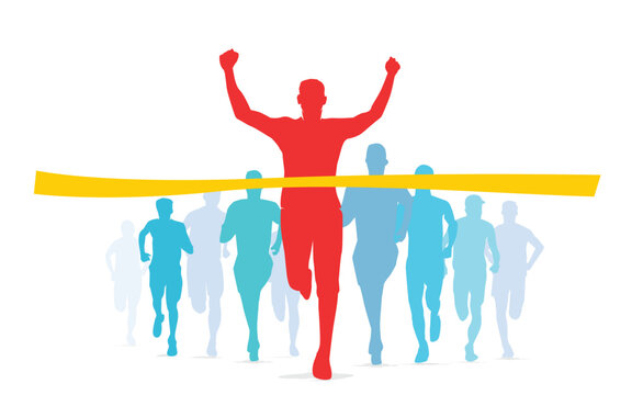 Great simple vector editable finish line marathon winner reaching finish line poster background design for your digital and print	