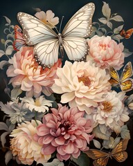 Colorful Butterflies and Roses Illustration
