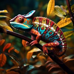 Colorful Camouflage: Vibrant Chameleon in Natural Habitat
