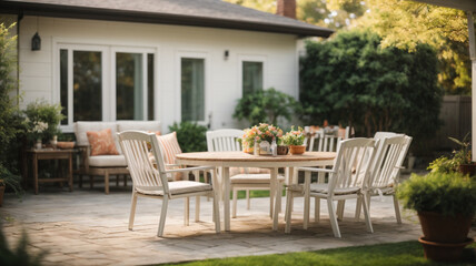 Obraz premium table and chairs in garden