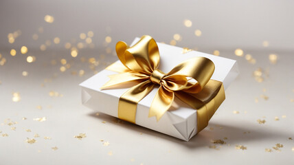 Obraz na płótnie Canvas Golden Elegance: Luxurious Blank Gift Card with a Shimmering Bow